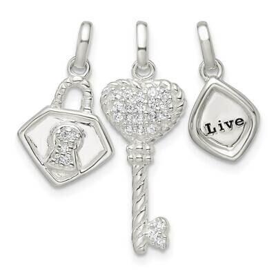 CZ Diamond 3 Piece Live Pendant Sterling Silver Antiqued QC11003, MPN: QC11003,