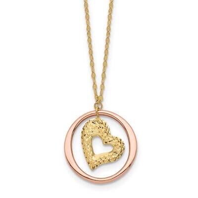 Fancy Link Diamond-Cut Heart In Open Circle Necklace 18 Inch 14k Two-Tone Gold SF2867-18, MPN: SF28…