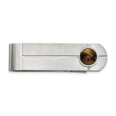 Tiger&#39;s Eye Money Clip Stainless Steel Brushed SRM197 by Chisel, MPN: SRM197, 883957751252