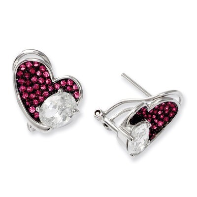 CZ Brilliant Embers Pink Heart Post Earrings Sterling Silver QMP501