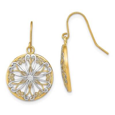 Round Frame with Flower Inside Wire Earrings 14k Gold Rhodium TF1878, MPN: TF1878, 637218161935