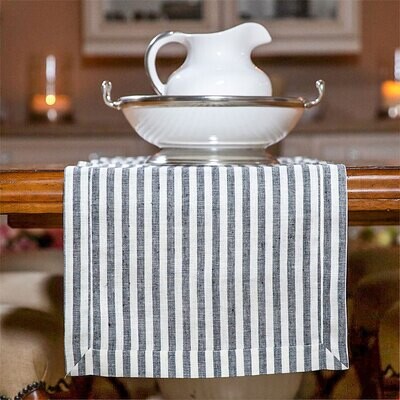 Crown Black Stripe Linen Table Runner 90 Inch Wide R710