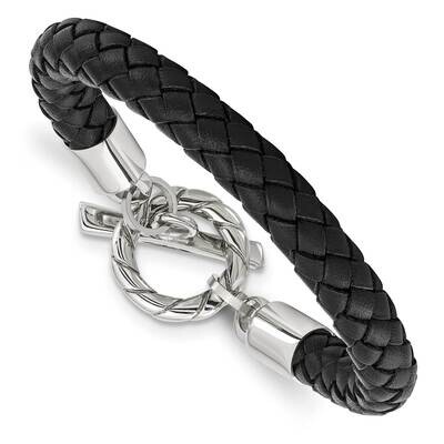 Black Leather Toggle 8.5 Inch Bracelet 8.5 Inch Stainless Steel Polished SRB1258-8.5 by Chisel, MPN…