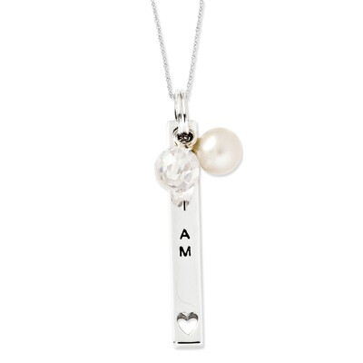 FW Cultured Pearl &amp; CZ I Am A Keeper 18 Inch Necklace Sterling Silver QSX319