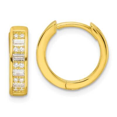 Gold-Tone CZ Diamond Hinged Hoop Earrings Sterling Silver Polished QE16299, MPN: QE16299, 196904167…