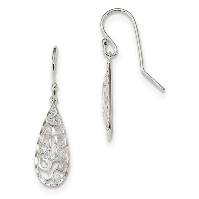 Diamond-cut Filigree Teardrop Shepherd Hook Earrings Sterling Silver QE13626, MPN: QE13626, 1911012…