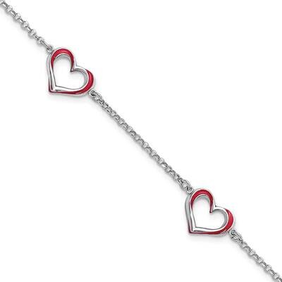 Red Enamel 3-Heart with .5 In Extender Bracelet Sterling Silver Rhodium-Plated QG6213-6.5, MPN: QG6…