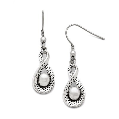 Polished Antiqued Infinity Dangle Earrings - Stainless Steel SRE774 by Chisel, MPN: SRE774, 1911013…