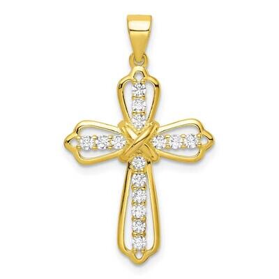 Gold Tone CZ Diamond Cross Pendant Sterling Silver QC11160, MPN: QC11160,