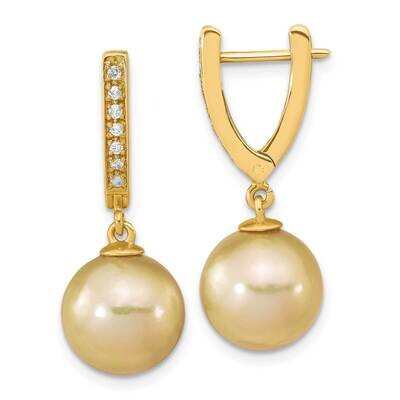 10-11mm Round Golden Saltwater South Sea Pearl .105Ct. Diamond Dangle Earr 14k Gold XF757E, MPN: XF…