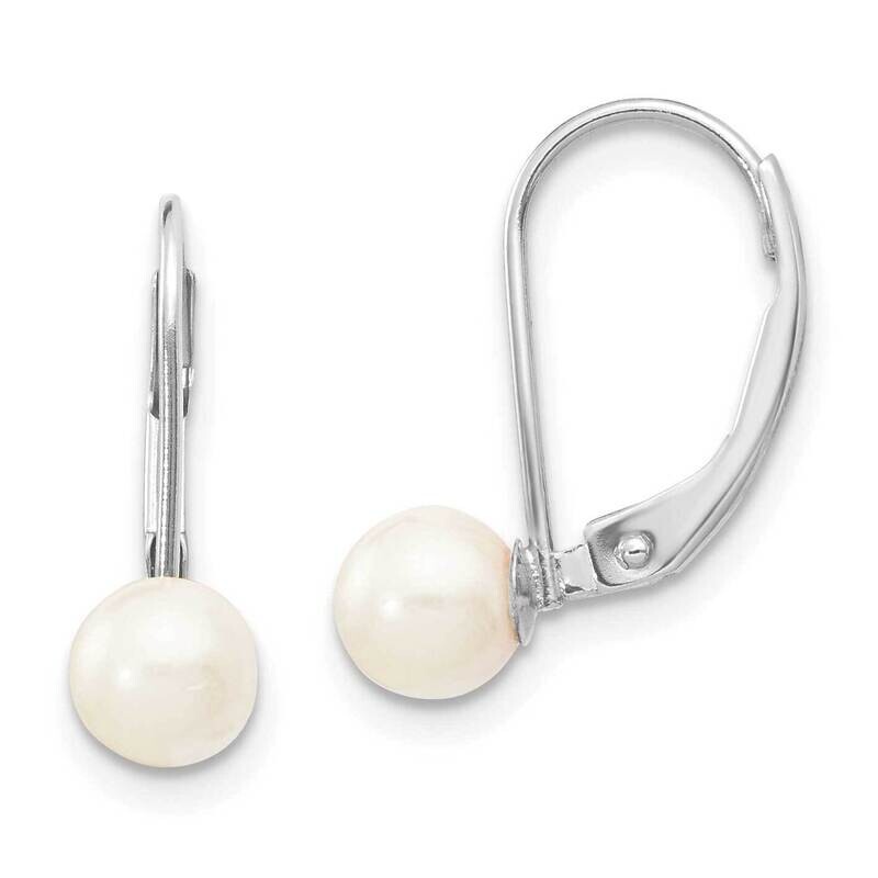 5-6mm Round White Saltwater Akoya Pearl Leverback Earrings 14k White Gold XFW479E