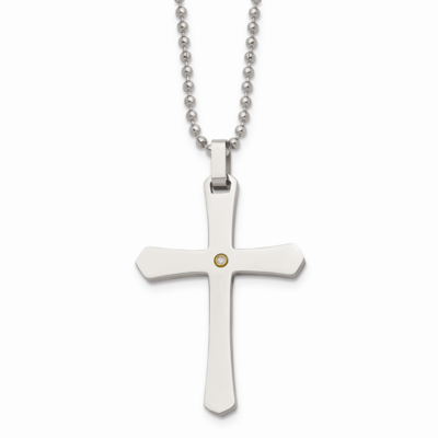 14k Gold Accent 2pt Diamond Cross Necklace Stainless Steel SRN493-22 by Chisel, MPN: SRN493-22, 886…