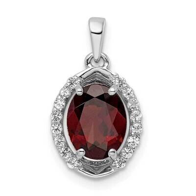 Oval 2.04T.W. Garnet White Topaz Pendant Sterling Silver Rhodium-Plated QP5711GA, MPN: QP5711GA,