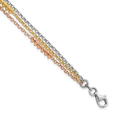 Rose &amp; Yellow Gold-Plated Multi-Strand with 1 Inch Ext Sterling Silver Rhodium-Plated QG5976-6.75, …