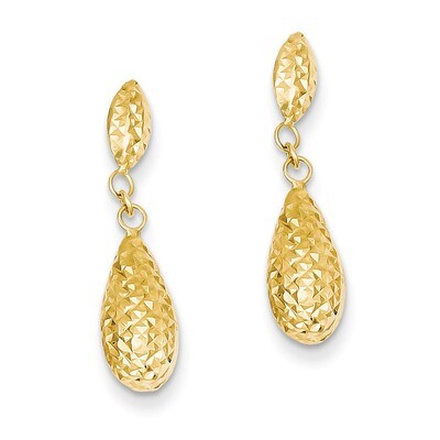 Puff Teardrop Dangle Earrings 14k Gold Diamond-cut TL506, MPN: TL506, 883957006130