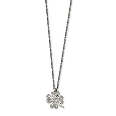 CZ Four Leaf Clover Necklace Stainless Steel Polished SRN2185-22 by Chisel, MPN: SRN2185-22, 191101…