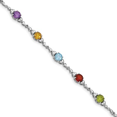 Multi Gemstone &amp; Diamond Bracelet 7.5 Inch Sterling Silver Rhodium-plated QX946RB, MPN: QX946RB, 19…