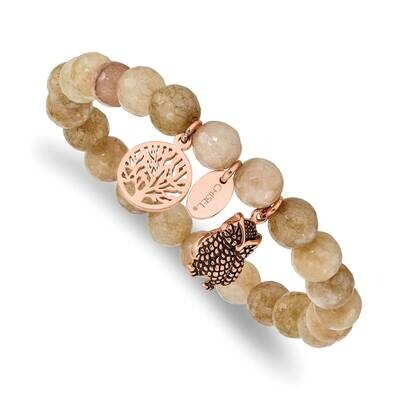 Polished Rose Ip Owl Taupe Dyed Jade Bracelet Stainless Steel Antiqued SRB2333, MPN: SRB2333, 19110…