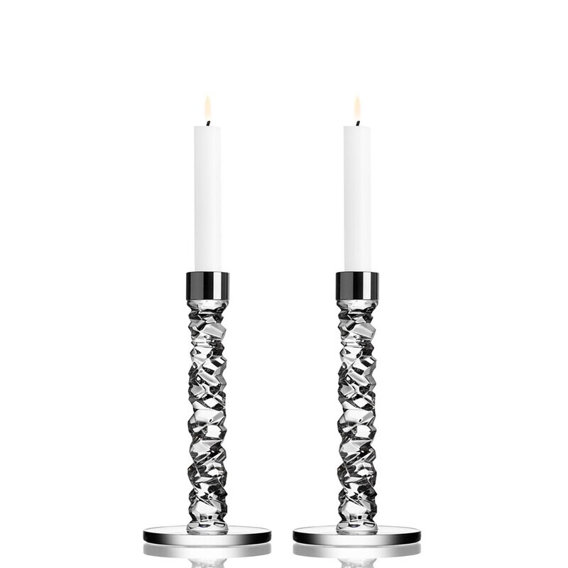 Orrefors Carat Candlestick Pair Silver Small 6719396 - HomeBello