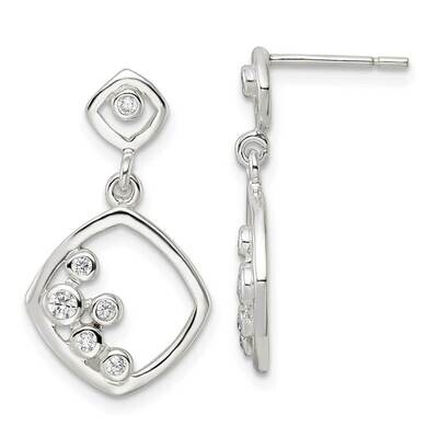 CZ Diamond Square Dangle Post Earrings Sterling Silver Polished QE16258, MPN: QE16258, 196904167847