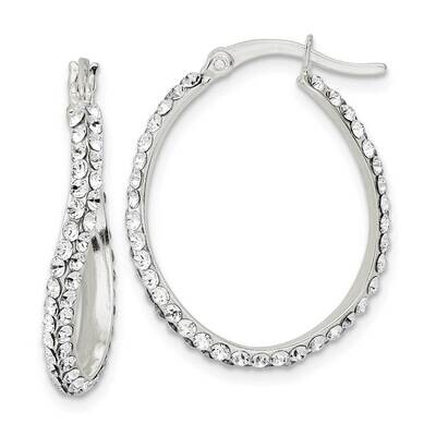 Oval Hoop Earrings Sterling Silver Cz Diamond QE16279, MPN: QE16279, 196904169506