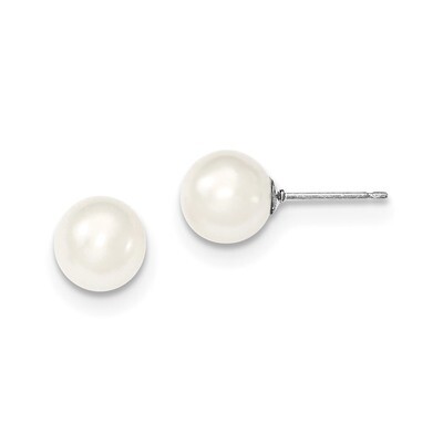 8-9mm White Freshwater Cultured Round Pearl Stud Earrings Sterling Silver QE12735, MPN: QE12735, 19…