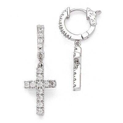CZ Hinged Hoop Dangle Cross Earrings Sterling Silver Rhodium-plated QE11280, MPN: QE11280, 88677429…