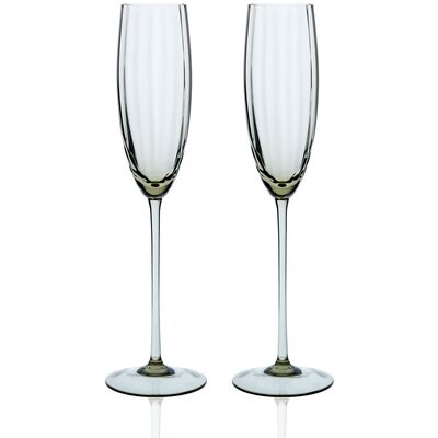 Caskata Quinn Optic Flute Glasses Set of 2 Smoke GL-OFLUTE-100, MPN: GL-OFLUTE-100, 817325014045