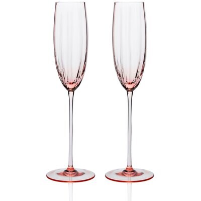 Caskata Quinn Optic Flute Glasses Set of 2 Rose GL-OFLUTE-300, MPN: GL-OFLUTE-300, 817325011211
