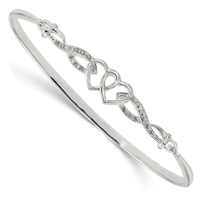 CZ Diamond Hearts Bangle Bracelet Sterling Silver QB1140, MPN: QB1140, 886774098388