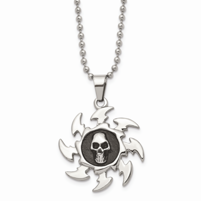 Saw Blade Skull Pendant Necklace Stainless Steel Antiqued SRN850-24 by Chisel, MPN: SRN850-24, 8867…