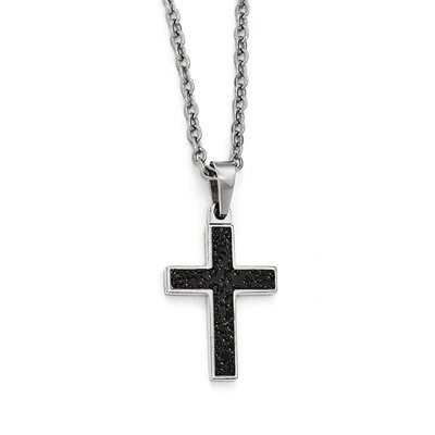 Polished and Textured Black IP-plated Cross Necklace - Stainless Steel SRN1986-24 by Chisel, MPN: S…