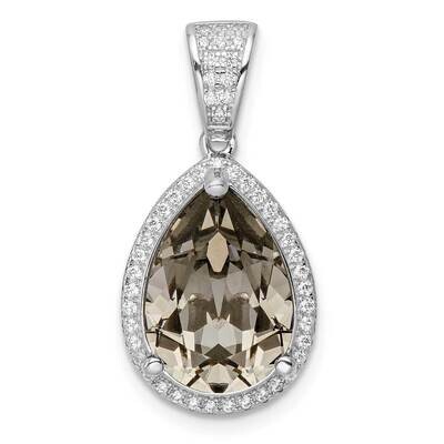 CZ Diamond &amp; Black Swarovski Crystal Pendant Sterling Silver Rhodium-Plated QP5487, MPN: QP5487,