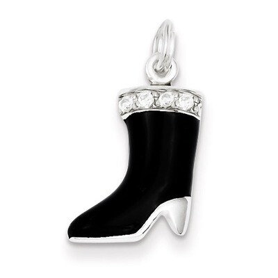 Sterling Silver Diamond Polished Enamel Boot Charm QC7063