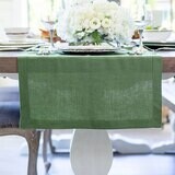 Crown Hemstitch Linen Table Runner 108 Inch Wide Evergreen R316