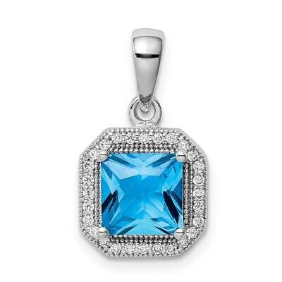Blue &amp; Clear CZ Diamond Pendant Sterling Silver Rhodium Plated QP5265DEC, MPN: QP5265DEC, 883957922…