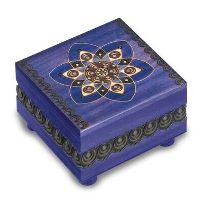 Blue Floral Carved Painted Wooden Puzzle Box GM16142, MPN: GM16142, 610939080655