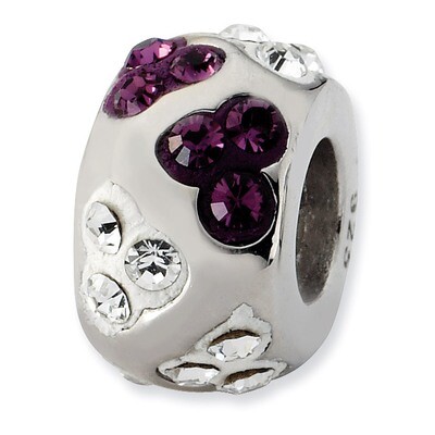 White &amp; Purple Crystal Bead Sterling Silver QTA187