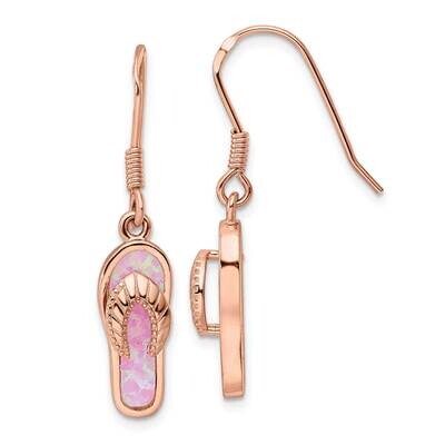Pink Created Opal Inlay Flip Flop Dangle Earrings Sterling Silver Rose-Tone QE15793, MPN: QE15793, …