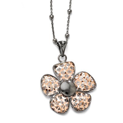 Sterling Silver Rhodium and Rose-tone 18k Gold Flash Necklace F115