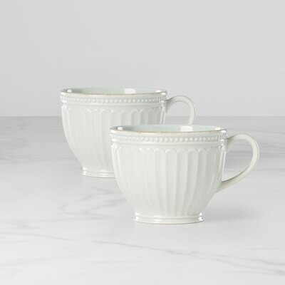 Lenox French Perle Groove Latte Mugs Set of 2 Ice Blue 892449, MPN: 892449,