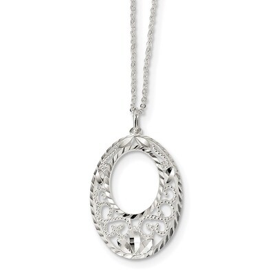 Open Oval Filigree Necklace 17 Inch Sterling Silver Diamond Cut QG4536-17, MPN: QG4536-17, 88677410…