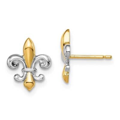 Fleur de Lis Post Earrings 14k Gold &amp; White Rhodium GK1050 by Madi K, MPN: GK1050, 191101902727