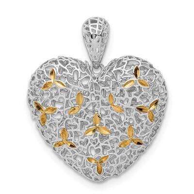 Diamond-cut Hollow Heart Pendant Sterling Silver Rhodium-plated QC9459, MPN: QC9459, 883957917382