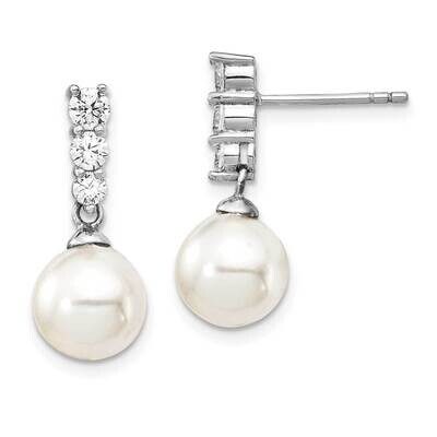 Majestik Rhodium Plated 8-9mm Imitat Shell Pearl Cz Earrings Sterling Silver QMJE804W, MPN: QMJE804…