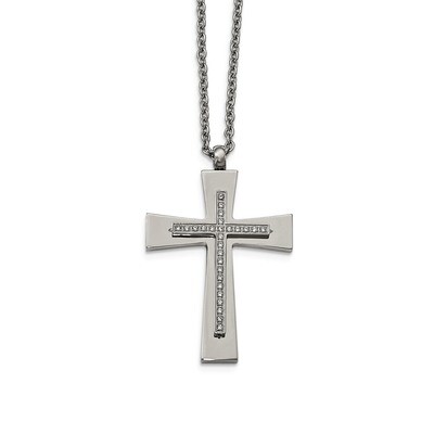 CZ Cross Necklace Stainless Steel Polished SRN2100-22 by Chisel, MPN: SRN2100-22, 191101018053
