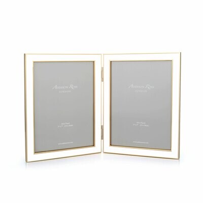 Addison Ross White Enamel &amp; Gold Double Picture Frame 5 x 7 Inch e-Gold Plating FR1124, MPN: FR1124…