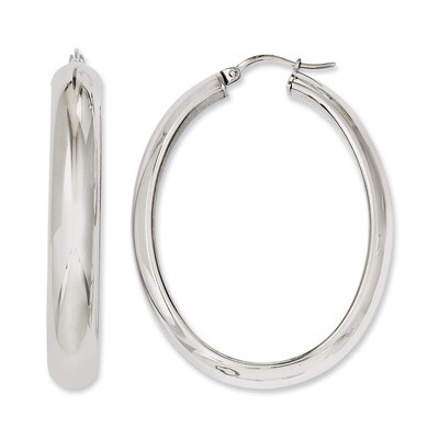 Polished Hollow Oval Hoop Earrings - Stainless Steel SRE645 by Chisel, MPN: SRE645, 883957583785