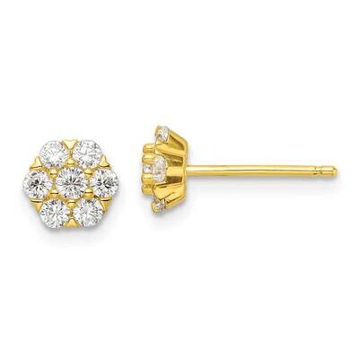 Gold-Tone CZ Diamond Flower Post Earrings Sterling Silver Polished QE16117, MPN: QE16117, 196904150…