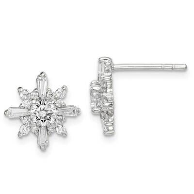Snowflake Post Earrings Sterling Silver CZ Diamond QE14566, MPN: QE14566, 886774081243